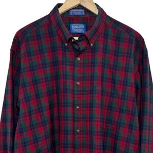 Vtg Sir Pendleton 100% Worsted Wool Red Green Plaid Size XL Long Sleeve Shirt